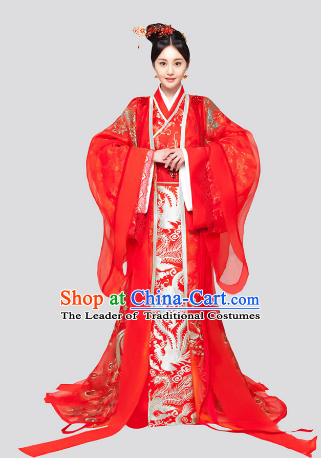 Chinese Ancient Bridal Wedding Dresses and Hair Jewelry Complete Set for Women