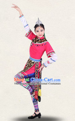 Chinese Traditional Classical Ethnic Dance Costumes Dancewear and Headpieces Complete Set for Women