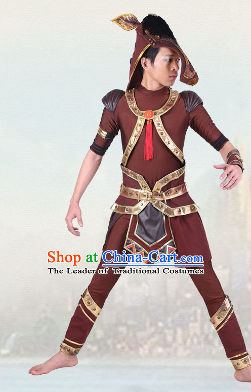 Chinese Traditional Animal Horse Dance Costumes Dancewear and Headpieces Complete Set for Men