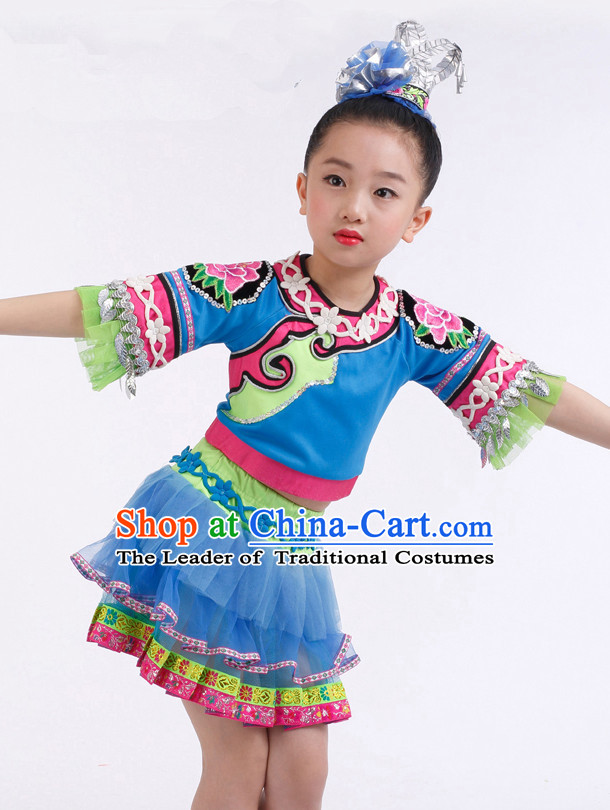 Chinese Competition Dance Costumes Kids Dance Costumes Folk Dances Ethnic Dance Fan Dance Dancing Dancewear for Children