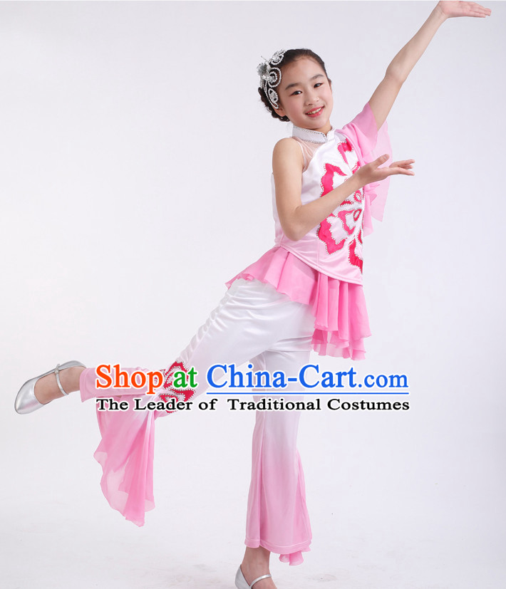 Chinese Competition Classic Dance Costumes Kids Dance Costumes Folk Dances Ethnic Dance Fan Dance Dancing Dancewear for Children