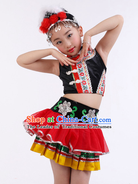 Chinese Competition Dance Costumes Kids Dance Costumes Folk Dances Ethnic Dance Fan Dance Dancing Dancewear for Children