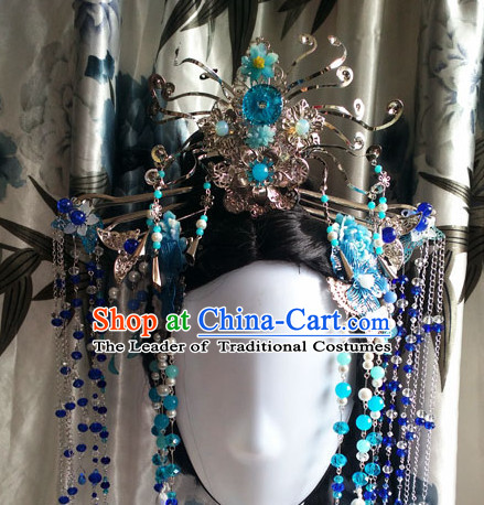 Traditional Chinese Princess Long Black Wigs and Hairpieces Headpieces Hair Jewelry Set