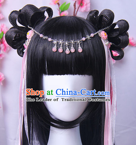 Traditional Chinese Princess Queen Empress Long Black Wigs and Hair Jewelry Hairpieces