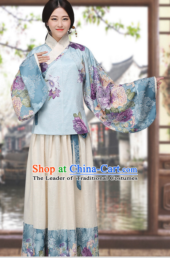 Asian Chinese Ming Dynasty Long Dresses Hanfu Costume Clothing Chinese Robe Chinese Kimono for Women