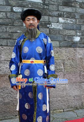 Asian Chinese Emperor Long Dresses Hanfu Costume Clothing Chinese Robe Chinese Kimono and Hat Complete Set for Men