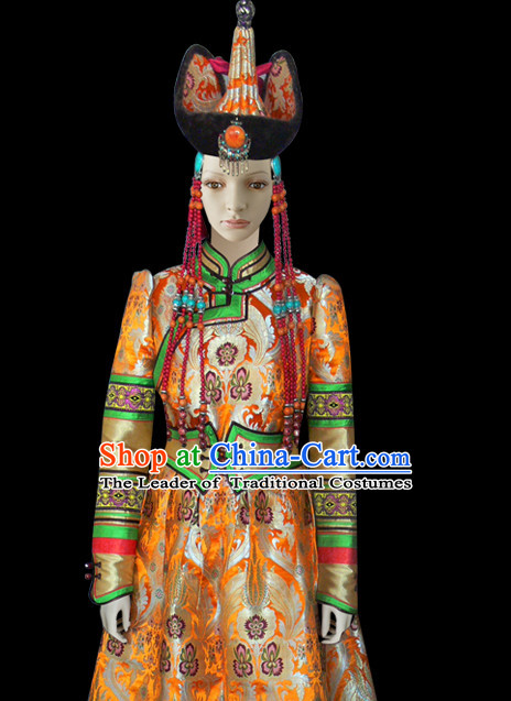 Mongolian People Yuan Dynasty Mongolians Dance Costumes Clothing Clothes Garment Complete Set for Women Girls