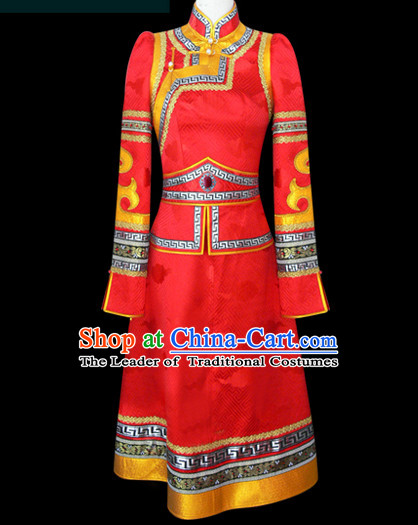 Mongolian People Yuan Dynasty Mongolians Dance Costumes Queen Princess Empress Clothing Clothes Garment Complete Set for Women Girls