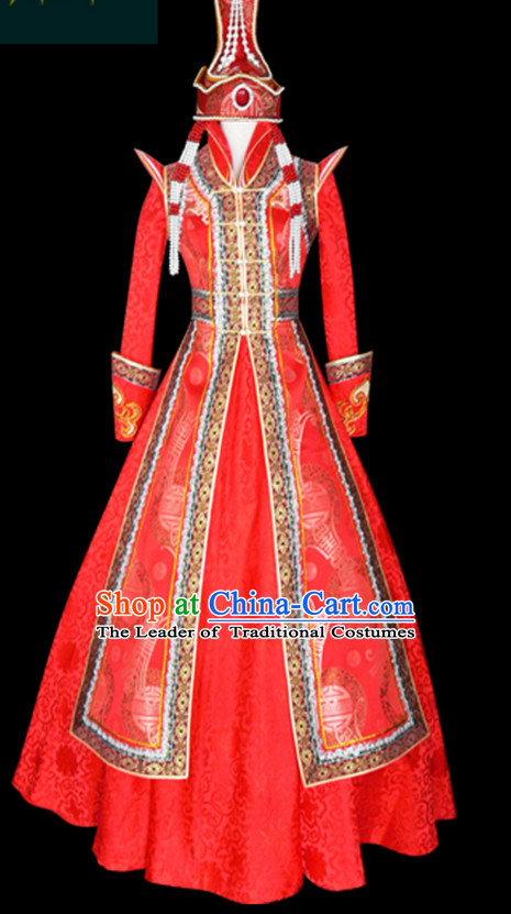 Mongolian People Yuan Dynasty Mongolians Dance Costumes Queen Princess Empress Clothing Clothes Garment Complete Set for Women Girls