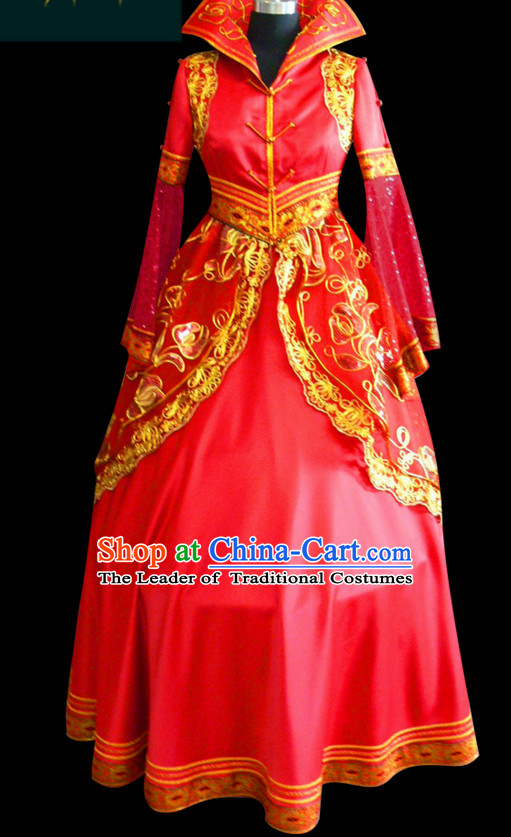 Chinese Mongolian People Yuan Dynasty Mongolians Dance Costumes Queen Princess Empress Clothing Clothes Garment Complete Set for Women Girls