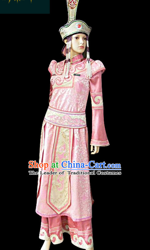 Chinese Mongolian People Yuan Dynasty Mongolians Dance Costumes Queen Princess Empress Clothing Dress Garment Complete Set for Women Girls