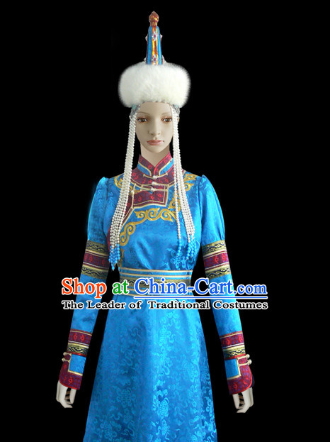 Chinese Mongolian People Yuan Dynasty Mongolians Dance Costumes Queen Princess Empress Clothing Dress Garment Complete Set for Women Girls