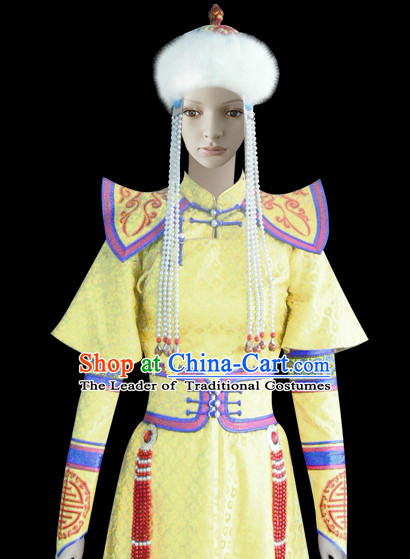 Chinese Mongolian People Yuan Dynasty Mongolians Dance Costumes Queen Princess Empress Clothing Dress Garment Complete Set for Women Girls