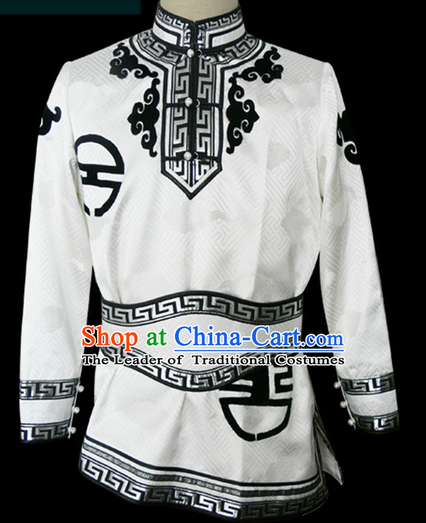 Chinese Mongolian People Genghis Khan Yuan Dynasty Mongolians Dance Costumes Emperor Prince Clothing Dress Garment Complete Set for Men Boys