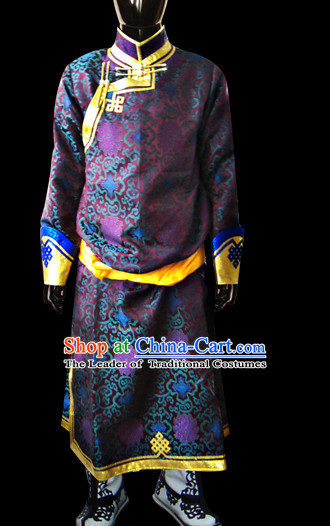 Chinese Mongolian People Genghis Khan Yuan Dynasty Mongolians Dance Costumes Emperor Prince Clothing Dress Garment Complete Set for Men Boys