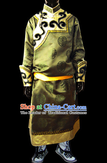 Chinese Mongolian People Genghis Khan Yuan Dynasty Mongolians Dance Costumes Emperor Prince Clothing Dress Garment Complete Set for Men Boys