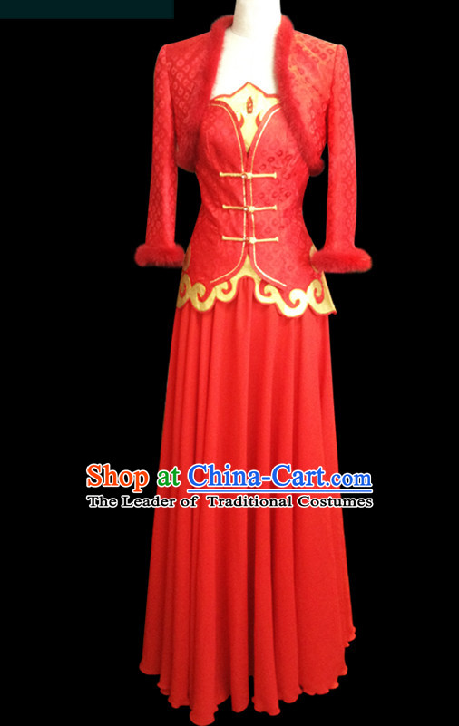 Mongolian People Yuan Dynasty Mongolians Dance Costumes Clothing Clothes Garment Complete Set for Women Girls