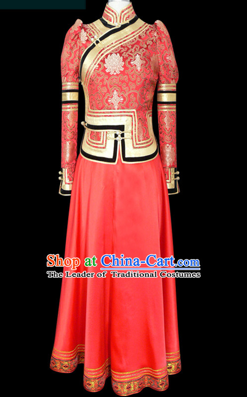 Mongolian People Yuan Dynasty Mongolians Dance Costumes Clothing Clothes Garment Complete Set for Women Girls