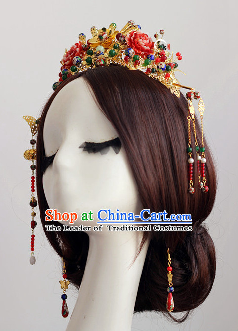 Handmade Asian Chinese Classical Wedding Hair Accessories Fascinators Hair Sticks Hairpins Hair Bows Hair Pieces Bridal Hair Clips Phoenix Crown Coronet