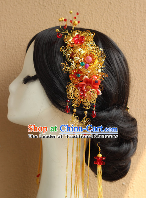 Handmade Asian Chinese Classical Wedding Hair Accessories Fascinators Hair Sticks Hairpins Hair Bows Hair Pieces Bridal Hair Clips Phoenix Crown Coronet