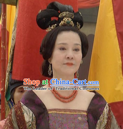 the Tang Dynasty Hairstyles Palace Queen Black Wigs and Hair Accessories for Women or Girls