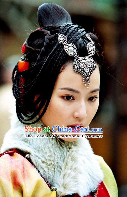 Ancient Traditional Chinese Ethnic Style Lady Black Long Wig Wigs and Headpieces for Women Girls