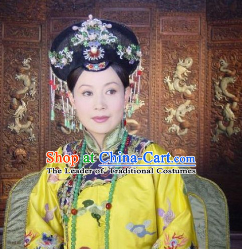 Qing Dynasty Imperial Palace Traditional Chinese Empress Style Black Long Wig Wigs and Hair Accessories for Women Girls