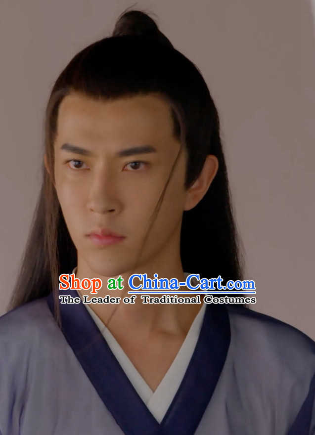 Ancient Chinese Traditional Style Long Black Hair Wigs for Young Men