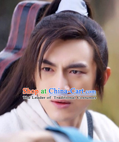 Ancient Chinese Traditional Style Long Black Hair Wigs for Young Men