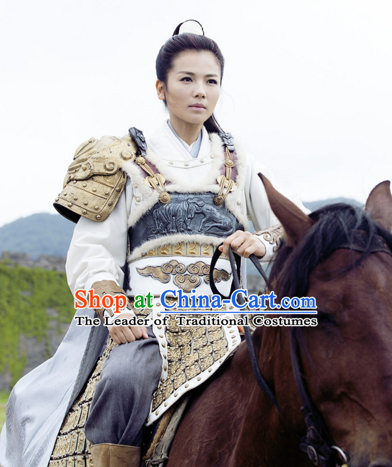 Ancient Chinese Style Female General Armor Dress Authentic Clothes Culture Costume Han Dresses Traditional National Dress Clothing and Headdress Complete Set