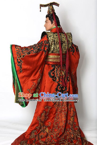 Ancient Chinese Style Emperor Costumes Dress Authentic Clothes Culture Han Dresses Traditional National Dress Clothing and Headdress Complete Set