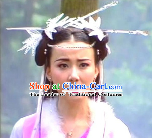 Traditional Ancient Chinese Style Lady Female Black Full Wigs and Headpieces Hair Jewelry Set for Women and Girls