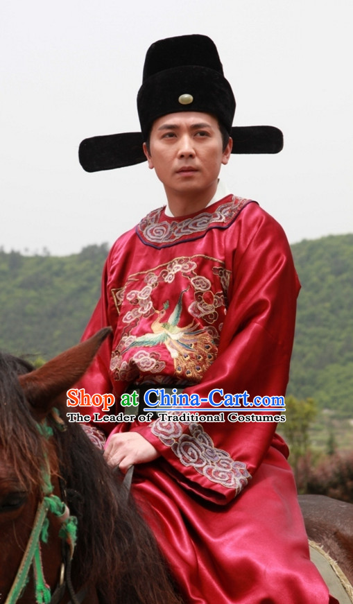 Ancient Chinese Style Official Costumes and Hat Complete Set for Men Boys