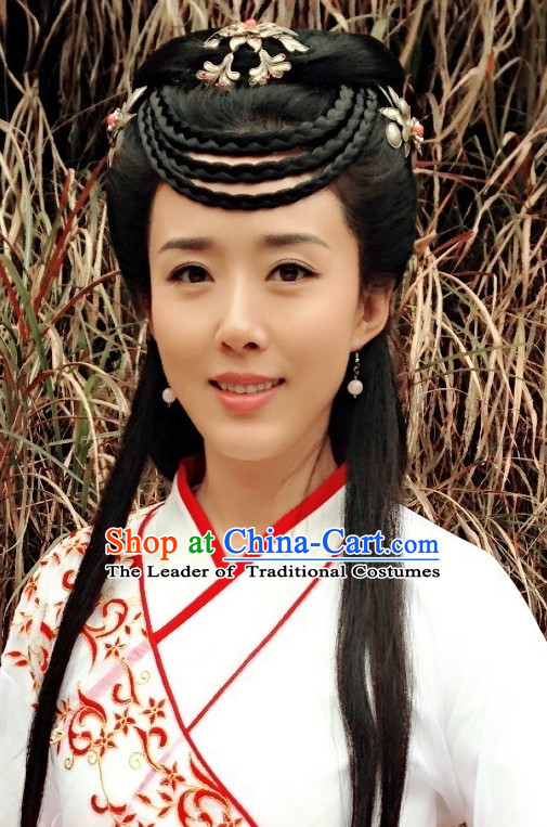 Ancient Chinese Traditional Style Queen Black Female Full Wigs and Hair Jewelry Set