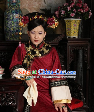 Custom Made Traditional Chinese Style TV Drama Film Manchu Ethnic Clothing and Hairpieces Complete Set