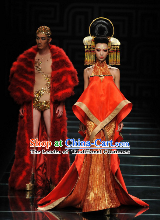 Asian Chinese Fashion Custom Tailored Custom Make Fantasy Red Fur Long Robe Garment