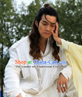 Chinese Traditional Black Male Long Wig and Hair Sticks Hair Ornaments Chopsticks Gold Hair Pins Hairsticks Oriental Asian Head Jewellery Hair Clips Hair pIeces Hair Style