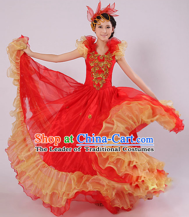 Chinese Stage Spainish Dance Costumes and Headdress for Women