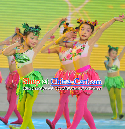 Chinese Traditional Festival Stage Fan Dance Dress Dancewear Costumes Dancer Costumes Dance Costumes Chinese Dance Clothes Traditional Chinese Clothes Complete Set for Kids