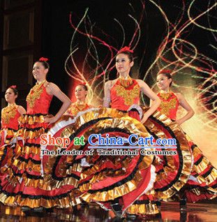 Chinese Stage Ethnic Minority Dancing Dancewear Costumes Dancer Costumes Dance Costumes Chinese Dance Clothes Traditional Chinese Clothes Complete Set for Women Kids