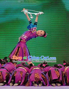 Chinese Stage Ethnic Minority Dancing Dancewear Costumes Dancer Costumes Dance Costumes Chinese Dance Clothes Traditional Chinese Clothes Complete Set for Women Kids