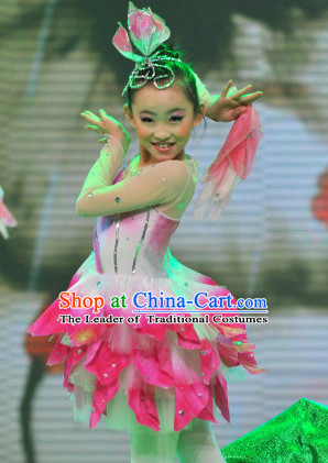 Chinese Stage Dancing Dancewear Lotus Costumes Dancer Costumes Dance Costumes Chinese Dance Clothes Traditional Chinese Clothes Complete Set for Women Kids