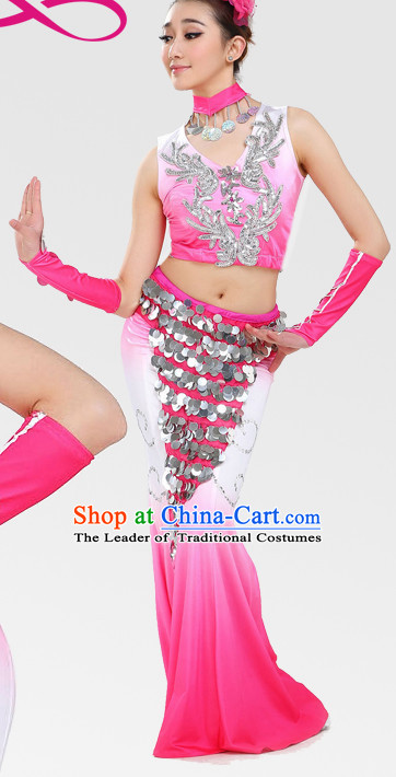 Chinese Traditional Stage Fan Dance Dancewear Costumes Dancer Costumes Dance Costumes Clothes and Headdress Complete Set for Women Children