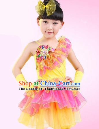 Chinese Traditional Stage Dance Dancewear Costumes Dancer Costumes Dance Costumes Clothes and Headdress Complete Set for Children