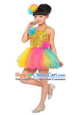 Chinese Traditional Stage Dance Dancewear Costumes Dancer Costumes Dance Costumes Clothes and Headdress Complete Set for Children