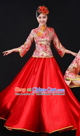 Chinese Traditional Stage Mandarin Dance Dancewear Costumes Dancer Costumes Dance Costumes Clothes and Headdress Complete Set for Women