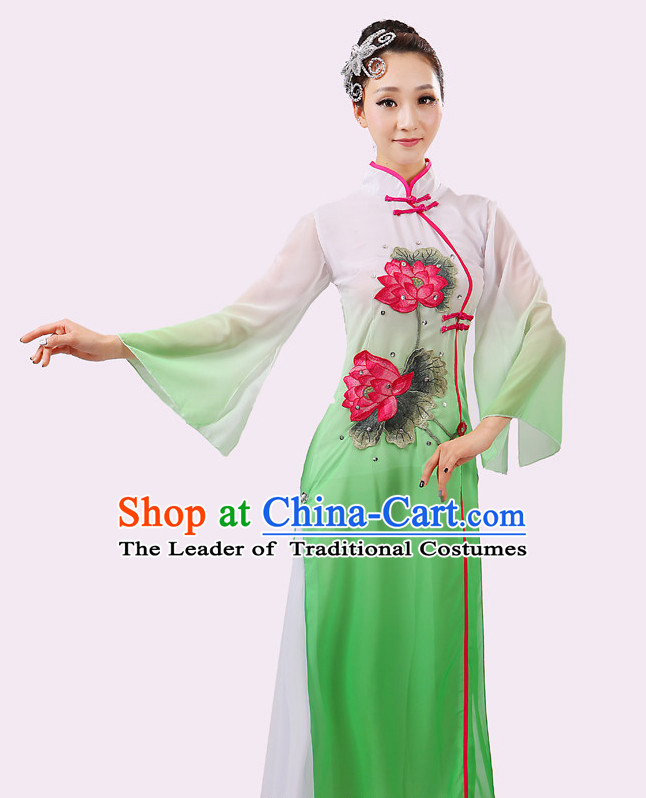 Chinese Traditional Stage Dance Dancewear Costumes Dancer Costumes Dance Costumes Clothes and Headdress Complete Set for Girls Ladies