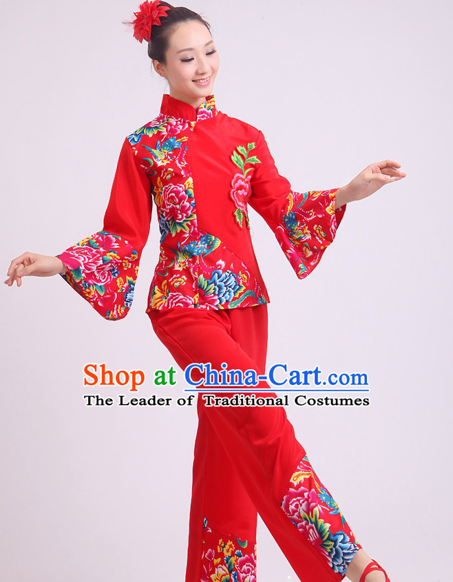 Chinese Traditional Stage Dance Dancewear Costumes Dancer Costumes Dance Costumes Clothes and Headdress Complete Set for Girls Ladies