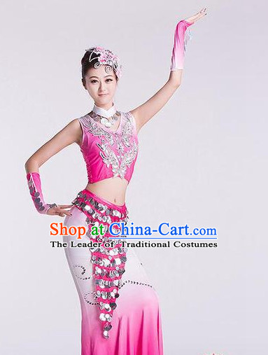 Chinese Traditional Stage Dance Dancewear Costumes Dancer Costumes Dance Costumes Clothes and Headdress Complete Set for Girls Ladies