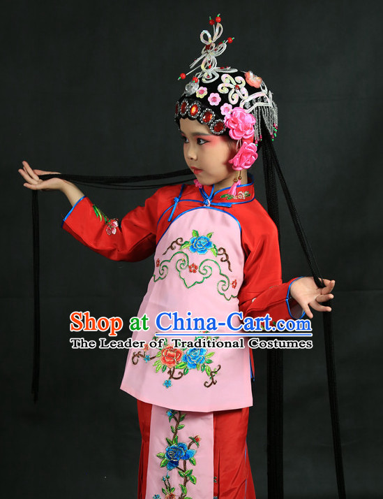 Chinese Traditional Opera Costumes and Headdress Complete Set for Kids